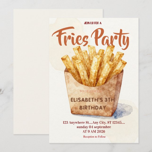 Fries Restaurant Birthday Party Invitation (Front/Back)
