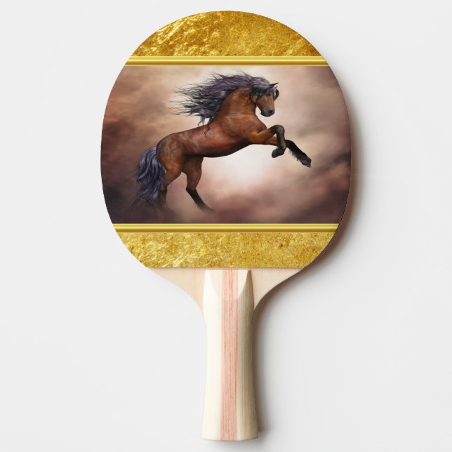 Friesian brown horse rearing up two sides ping pong paddle (Front)