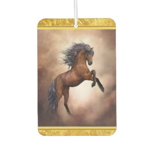 Friesian brown horse rearing up with misty clouds air freshener