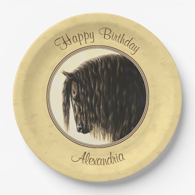 Friesian Draft Horse Yellow Paper Plate (Front)