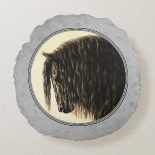 Friesian Draught Horse Silver Grey Round Pillow