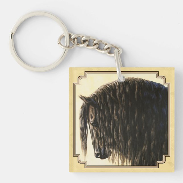 Friesian Draught Horse Yellow Keychain (Front)