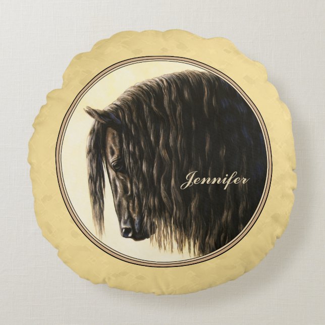 Friesian Draught Horse Yellow Round Pillow (Front)