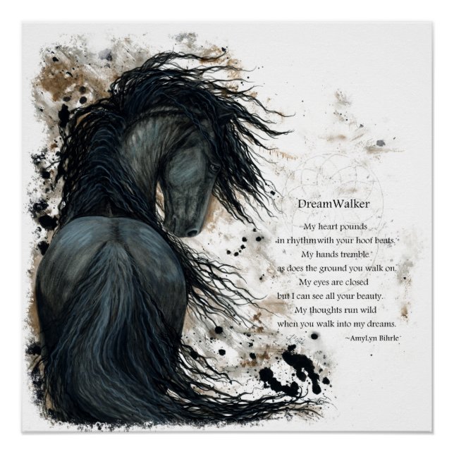 Friesian DreamWalker Horse Poem Poster by Bihrle (Front)