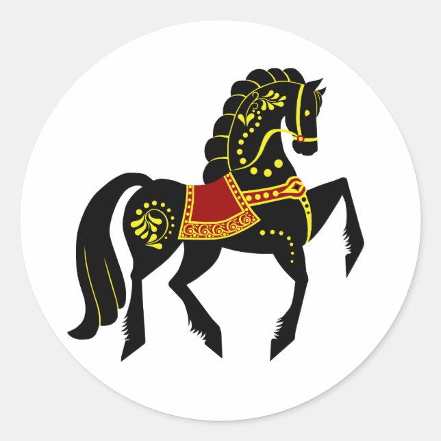 Friesian Folk black stallion/black beauty, Classic Round Sticker (Front)