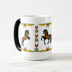 Friesian/Frisian Folk black stallion, gold/red Magic Mug