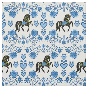 Friesian/Frisian Folk blue/gold/black,hearts, 4" Fabric