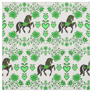 Friesian/Frisian Folk horse green/black,hearts, 4" Fabric