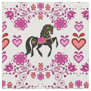 Friesian/Frisian Folk horse pink/black,hearts, 4" Fabric