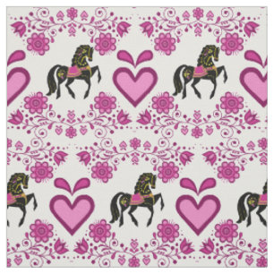 Friesian/Frisian Folk horse pink/gold/black 4" Fabric