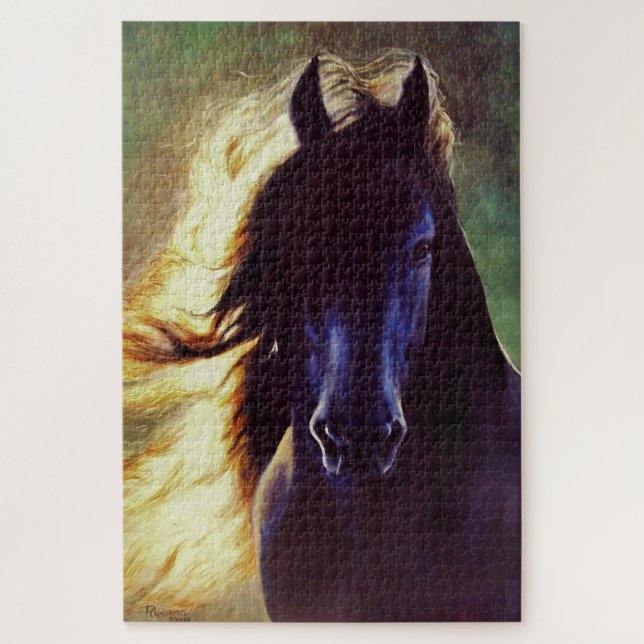 "Friesian Glow" black horse, stallion (1014 piece) Jigsaw Puzzle (Vertical)