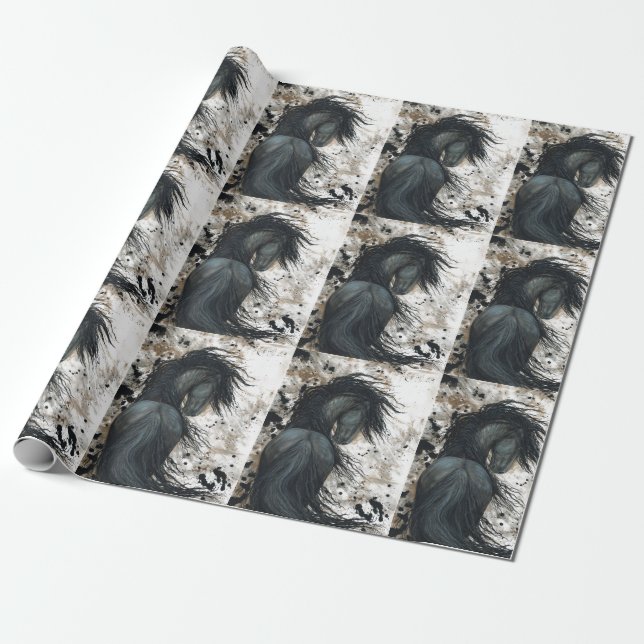 Friesian Horse BHrLe Gift Wrap Wrapping Paper (Unrolled)