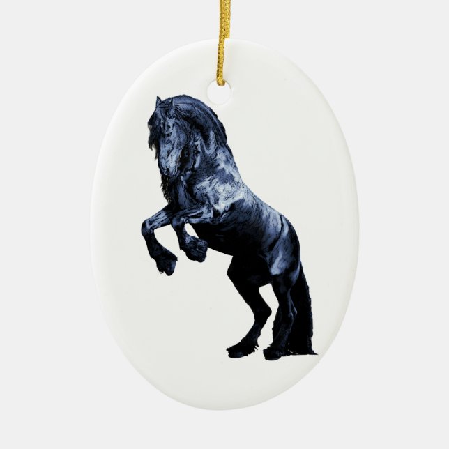Friesian horse, black beauty stallion, cartooned ceramic ornament (Front)