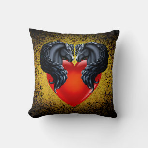 Friesian horse/black Frisian stallion/heart/gold Throw Pillow