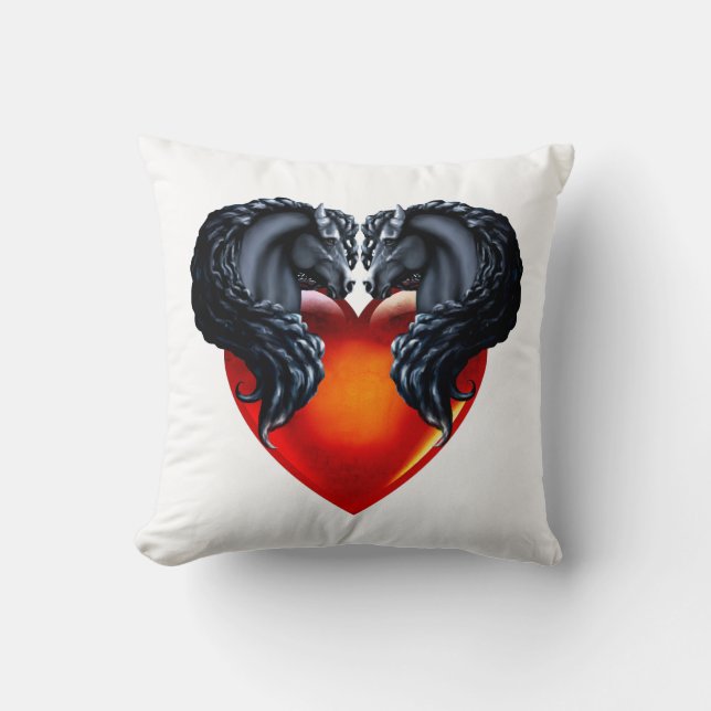 Friesian horse/black Frisian stallion/red heart 3 Throw Pillow (Front)
