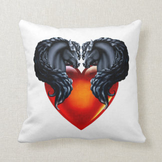 Friesian horse/black Frisian stallion/red heart 3 Throw Pillow