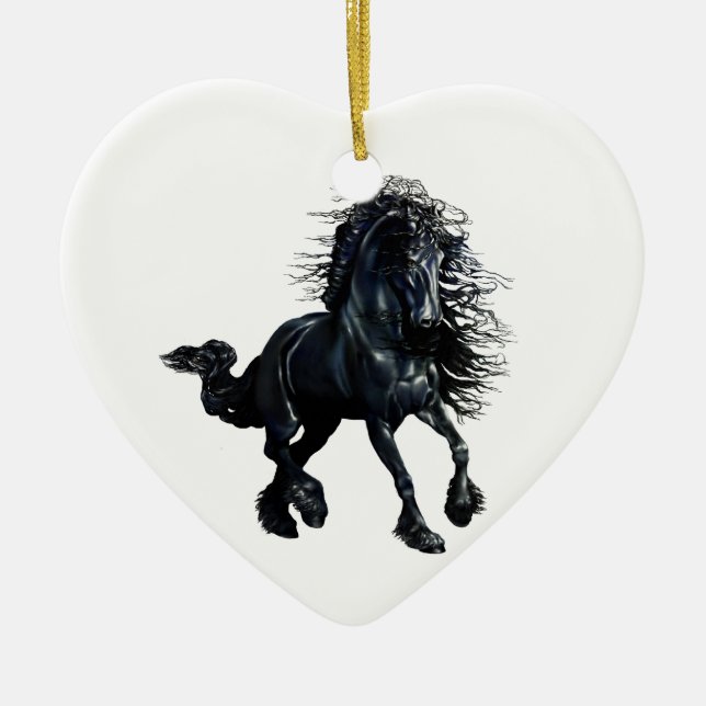 Friesian horse, black stallion beauty ceramic ornament (Front)