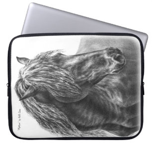 Friesian Horse Portrait Wavy Mane Laptop Sleeve