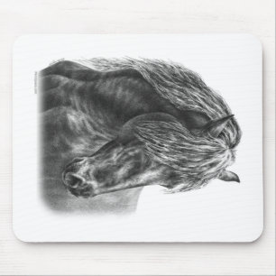Friesian Horse Portrait Wavy Mane Mouse Pad