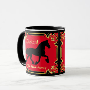 Friesian horse, silhouette/gold/black/black mug