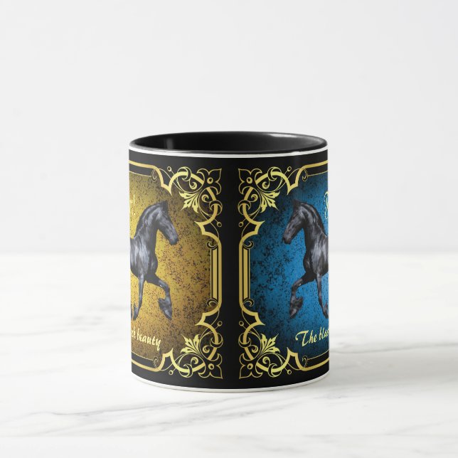 Friesian horse, silhouette/gold/black/black mug (Center)