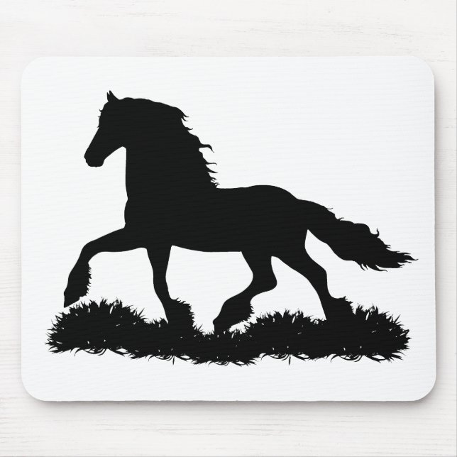 Friesian horse silhouette trotting, stallion - png mouse pad (Front)