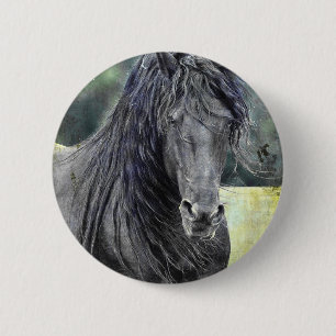 Friesian Stallion 2 Inch Round Button