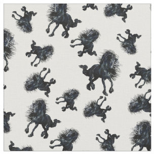 Friesian stallion, black beauty horse fabric