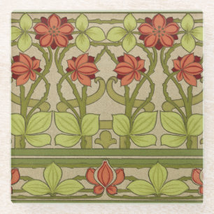Frieze Border Art Nouveau Floral Glass Coaster