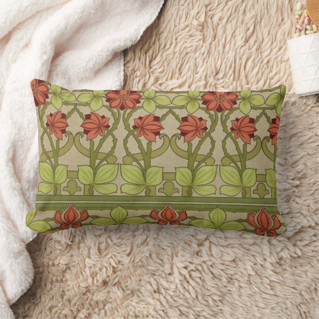 Frieze Border Art Nouveau Floral Lumbar Pillow (Blanket)