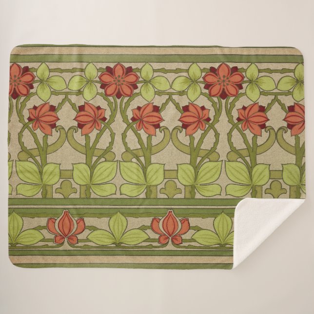 Frieze Border Art Nouveau Floral Sherpa Blanket (Front (Horizontal))