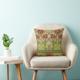 Frieze Border Art Nouveau Floral Throw Pillow