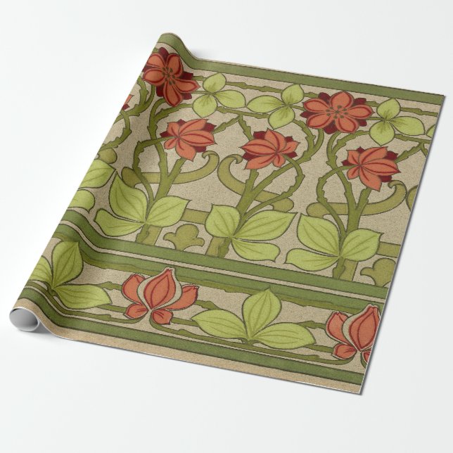 Frieze Border Art Nouveau Floral Wrapping Paper (Unrolled)