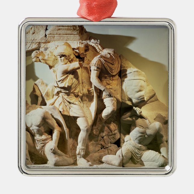 Frieze detail of a battle scene metal ornament (Front)