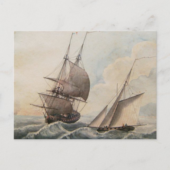 Frigate in a swell 17th century postcard (Front)