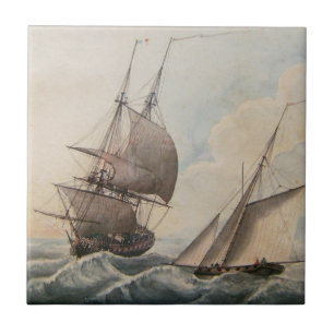 Frigate in a swell 17th century tile