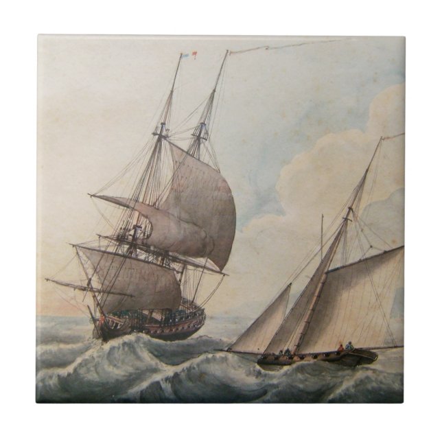 Frigate in a swell 17th century tile (Front)