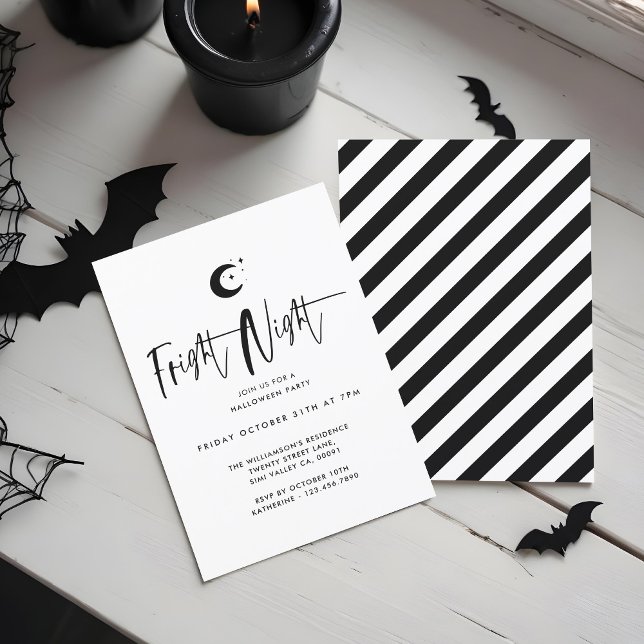 Fright Night Black Moon, Minimal Halloween Party Invitation (Fright Night Black Moon, Minimal Halloween Party Invitation)
