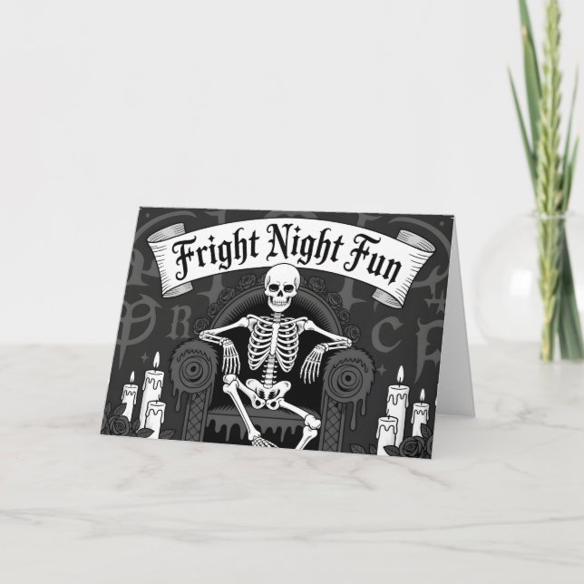 Fright Night Fun: Skeleton on Throne Design Card (Front)