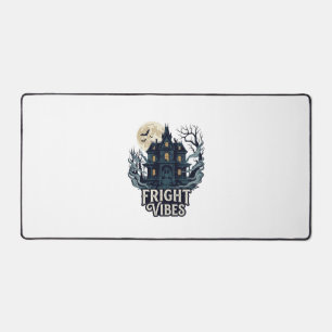 Fright Vibes Haloween Haunted House Full Moon Bats Desk Mat
