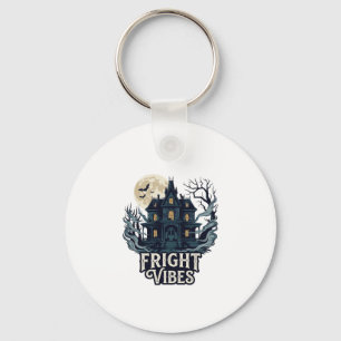 Fright Vibes Haloween Haunted House Full Moon Bats Keychain