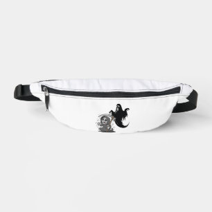 Frightened grim reaper and ghost. fanny pack