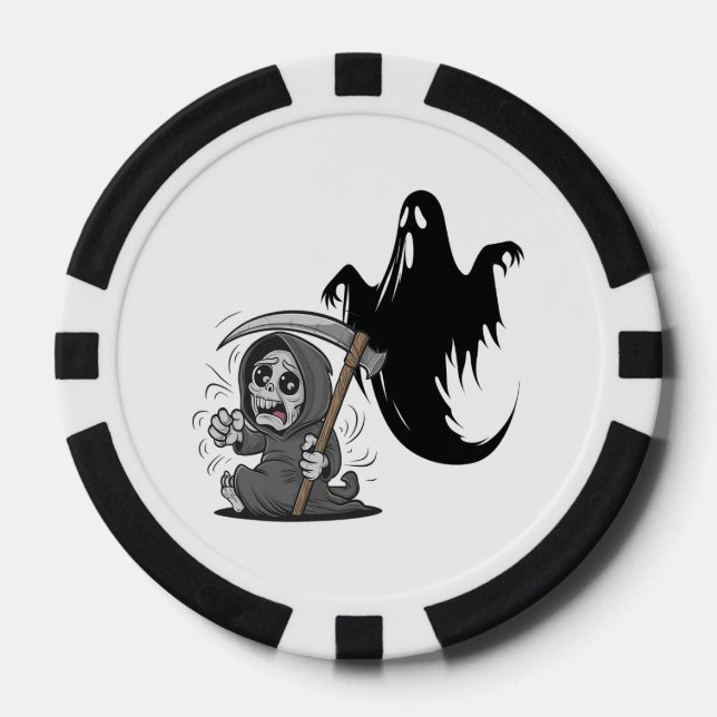 Frightened grim reaper and ghost. poker chips (Front)