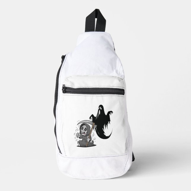 Frightened grim reaper and ghost. sling bag (Front)