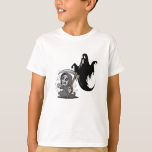 Frightened grim reaper and ghost. T-Shirt