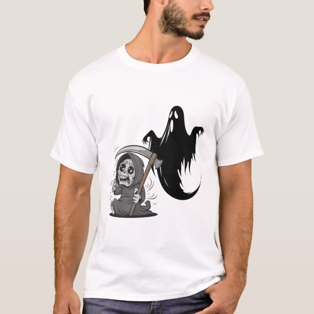 Frightened grim reaper and ghost. T-Shirt (Front)