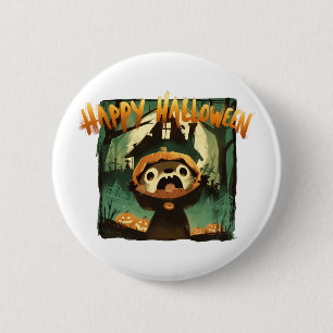 Frightened Otter in Halloween pumpkin costume 2 Inch Round Button