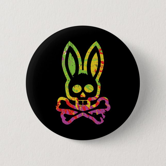 Frightening Bunny Rabbit Face Tie Dye Happy Easter 2 Inch Round Button (Front)
