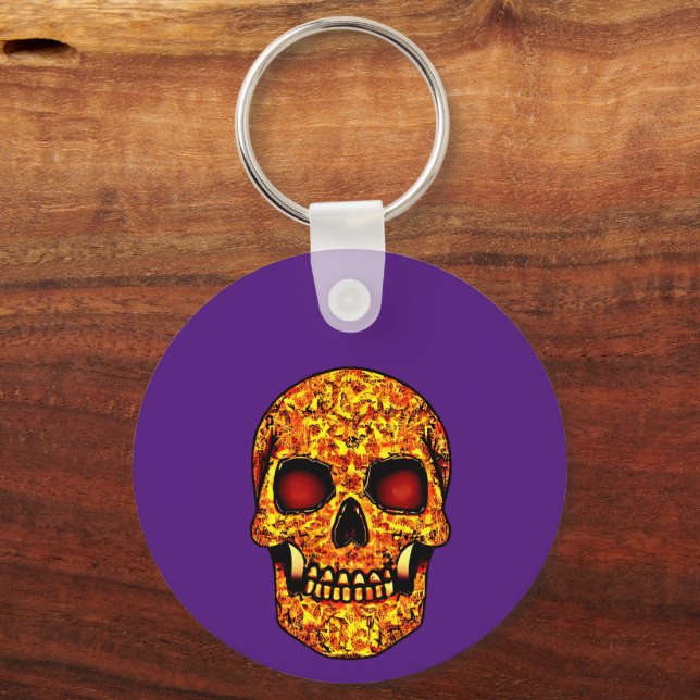Frightening Halloween skull with red eyes  Keychain (Back)