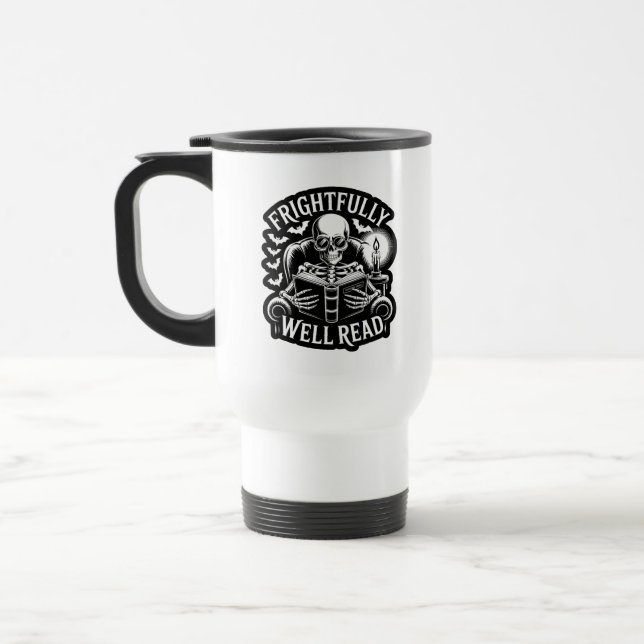 Frightfully Well Read Commuter Charm Travel Mug (Left)